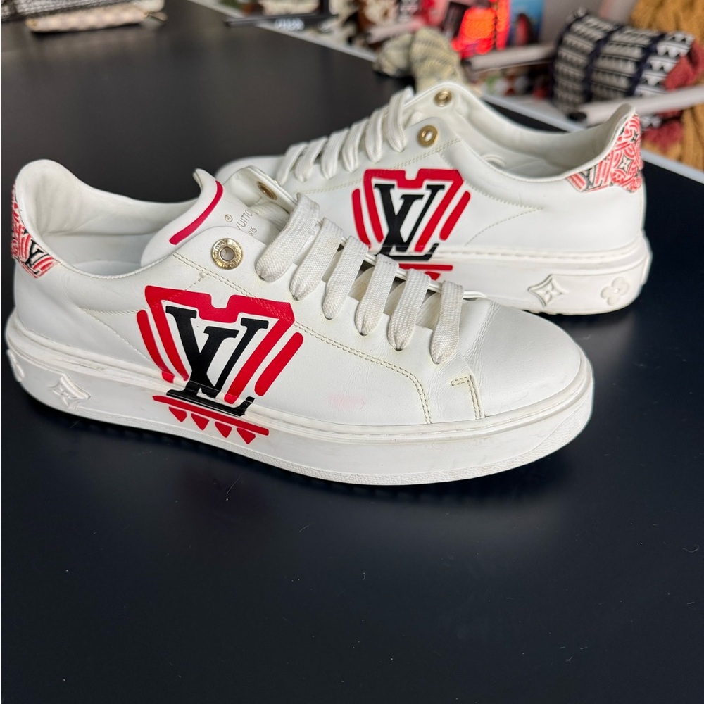 Louis Vuitton White Sneakers with Red and Black Accents Limited Edition